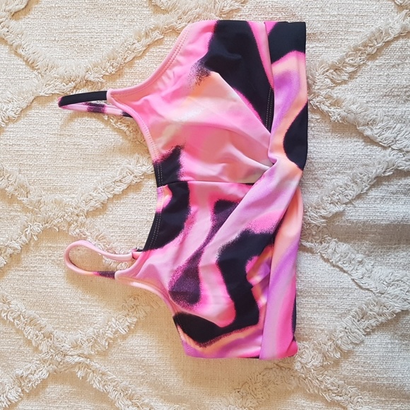 Justice Other - Justice pink and  orange psychedelic swirl twist detail bikini top